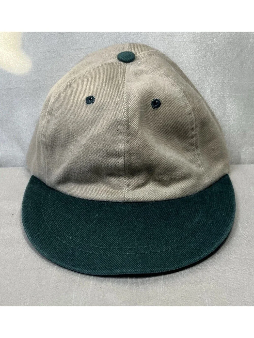 VNTG Dockers Long Bill Canvas Cap Tan/Green Elastic Back Dad Hat Retro [COPY]